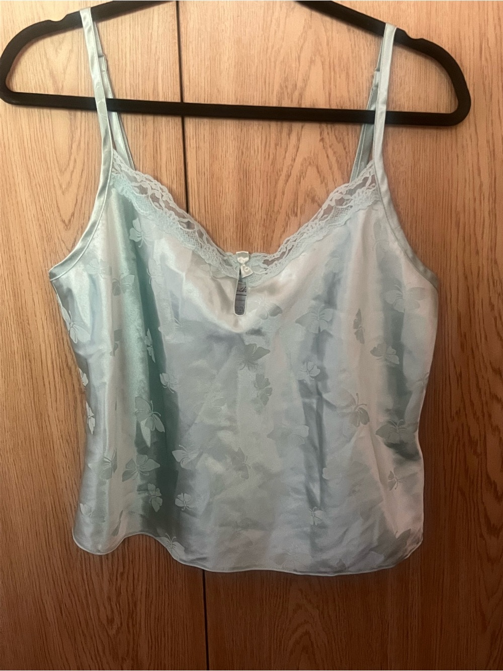 Mint Green Satin Floral Lace Trim Cami